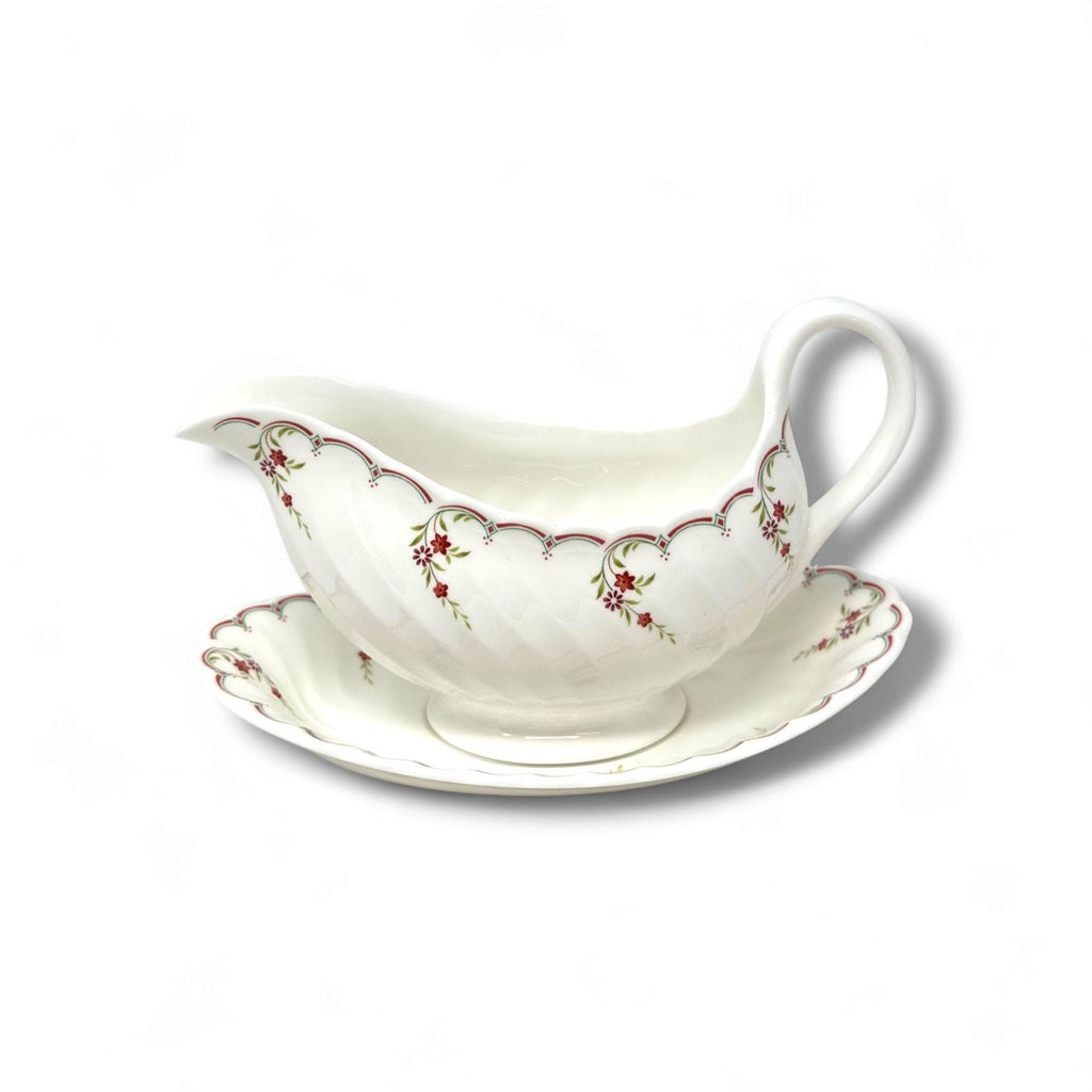 Wedgwood Pink Garland Gravy Boat with Stand