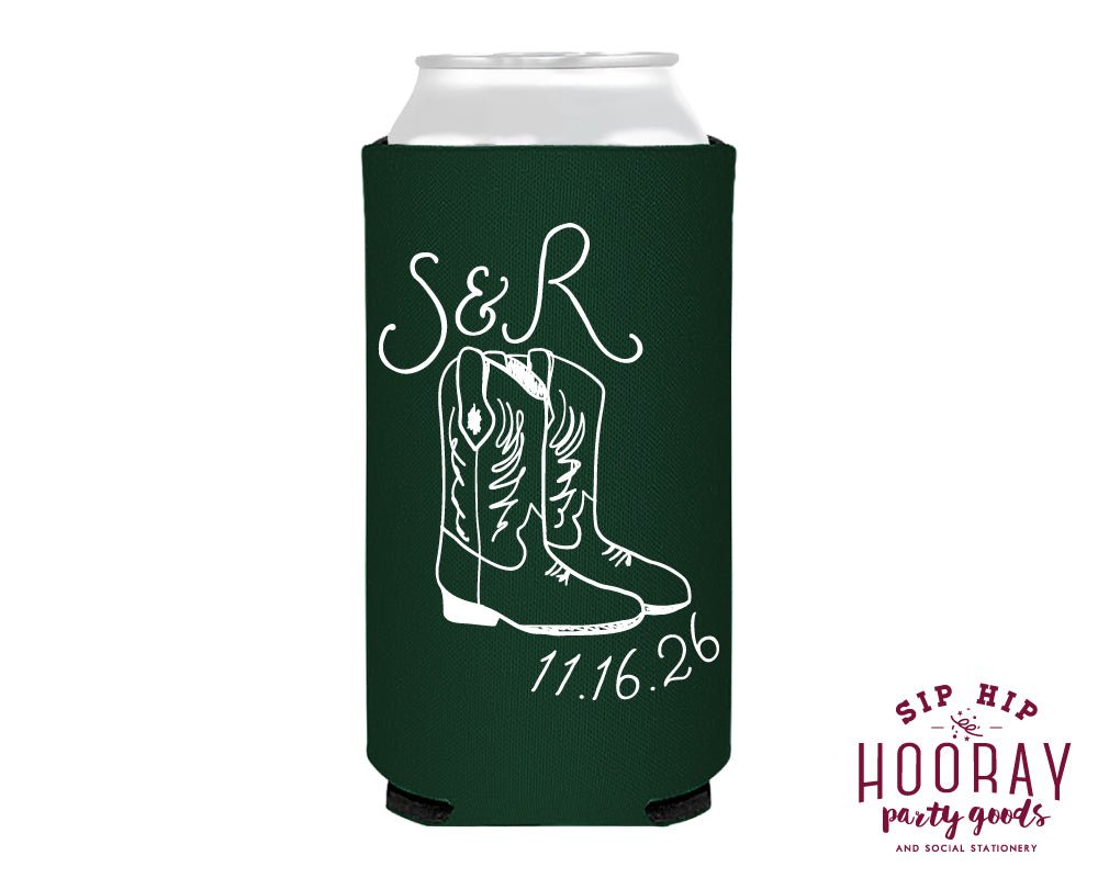 Western Boots Initials Foam Slim Can Coolers