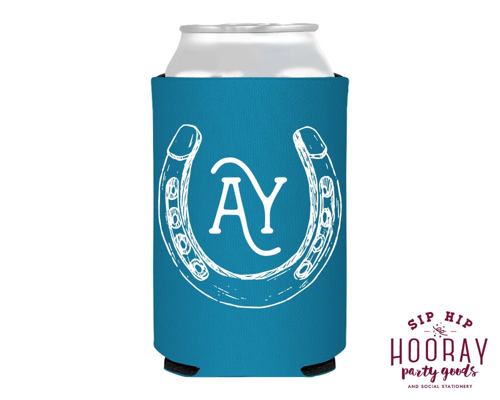 Western Hand Drawn Horseshoe Initials Foam Can Coolers