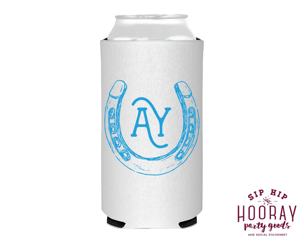 Western Hand Drawn Horseshoe Initials Foam Slim Can Coolers