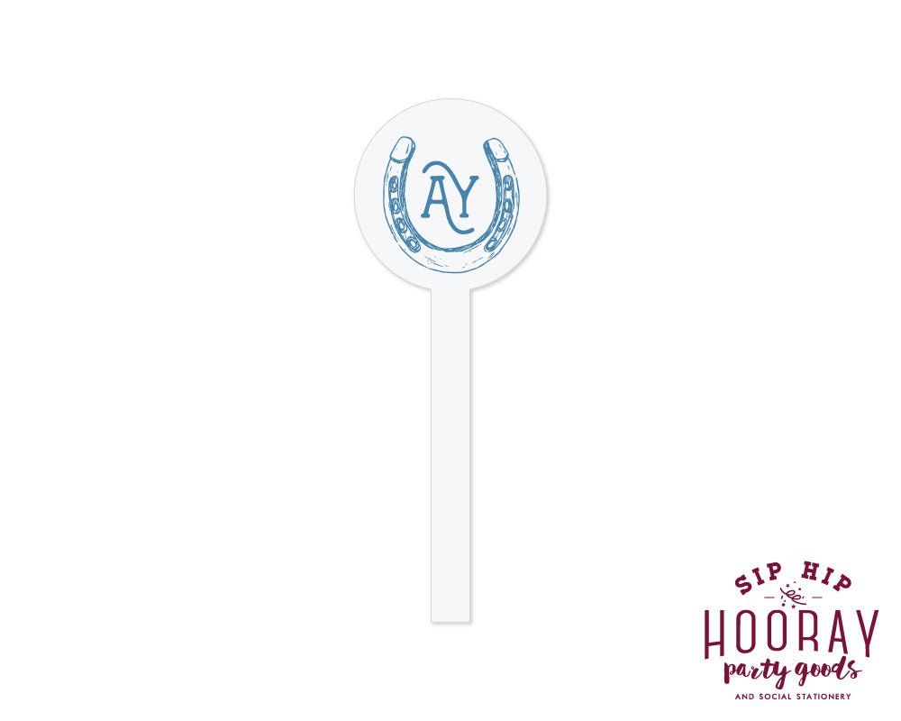 Western Hand Drawn Horseshoe Initials Stir Sticks