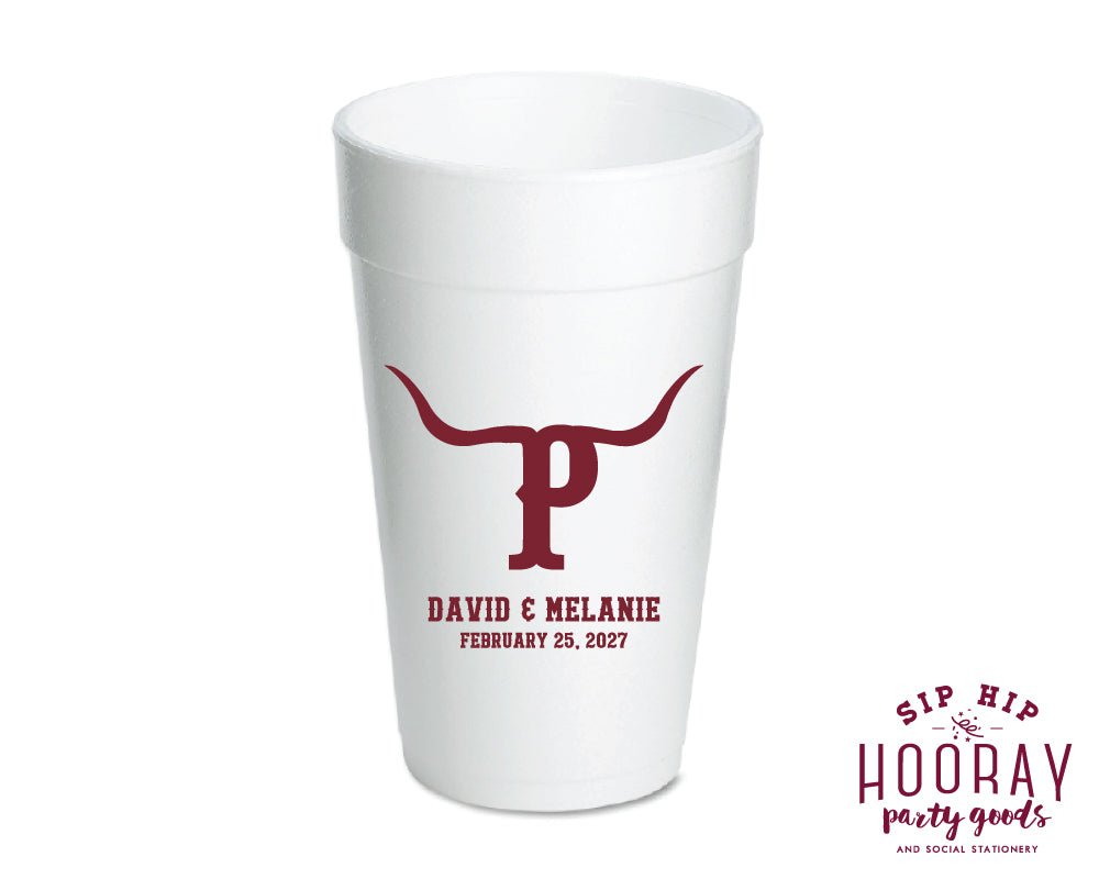 Western Longhorn Initial Foam Cups