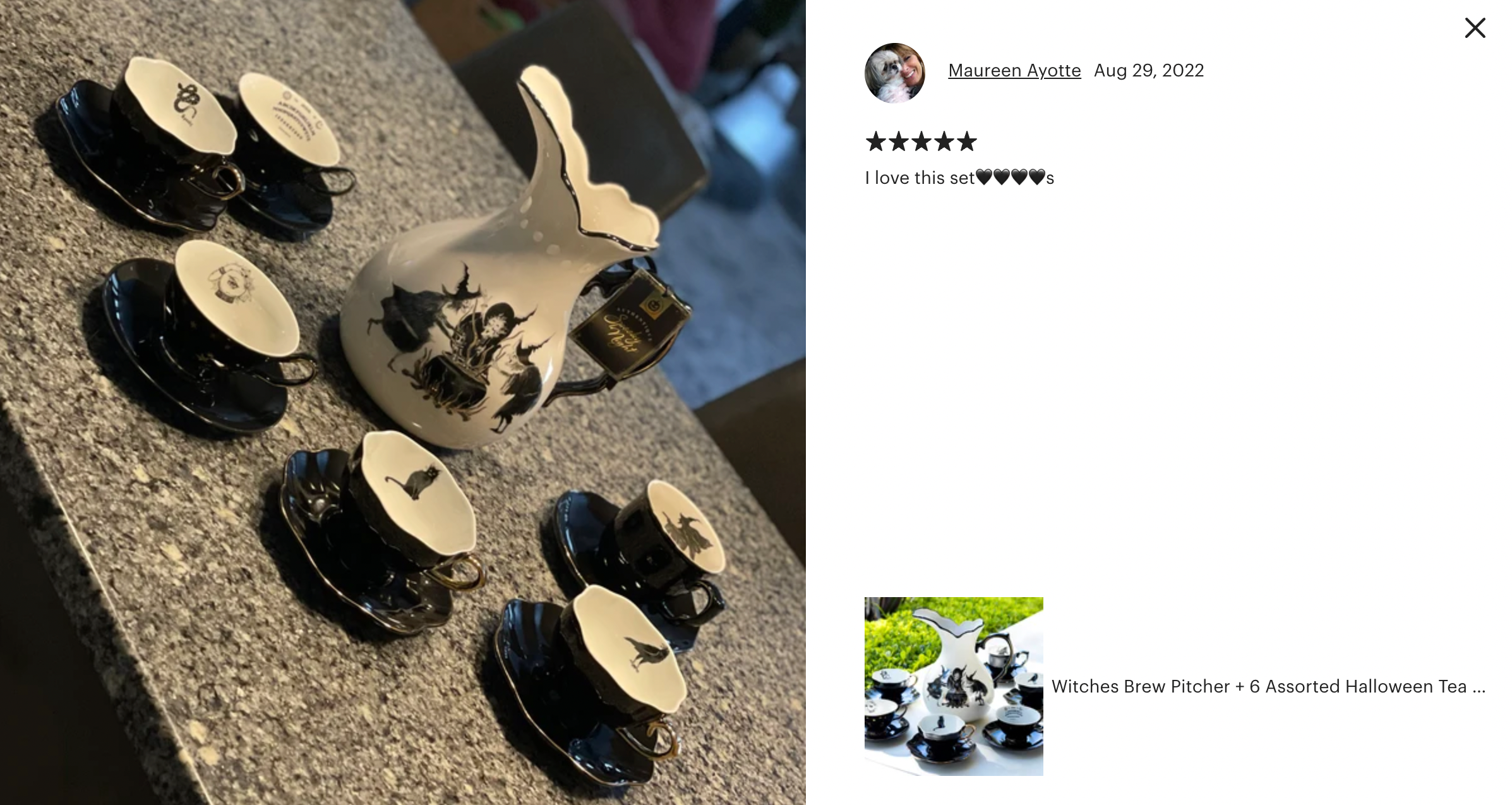 Witches Brew Pitcher + 6 Assorted Halloween Tea Cup and Saucer Sets - Ver. A