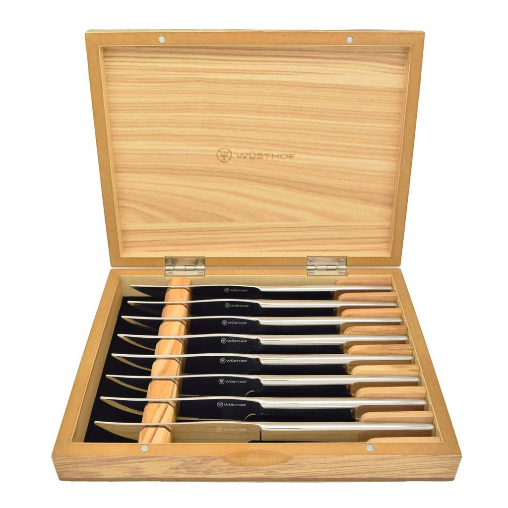 Wusthof Stainless Filet Mignon Steak Knife Set In Olivewood Gift Box - 8 Piece
