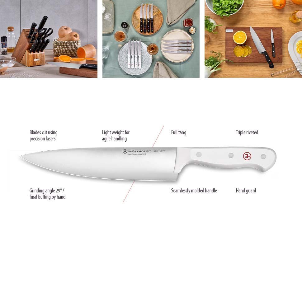 Wusthof Gourmet White 7" Santoku - Hollow Edge