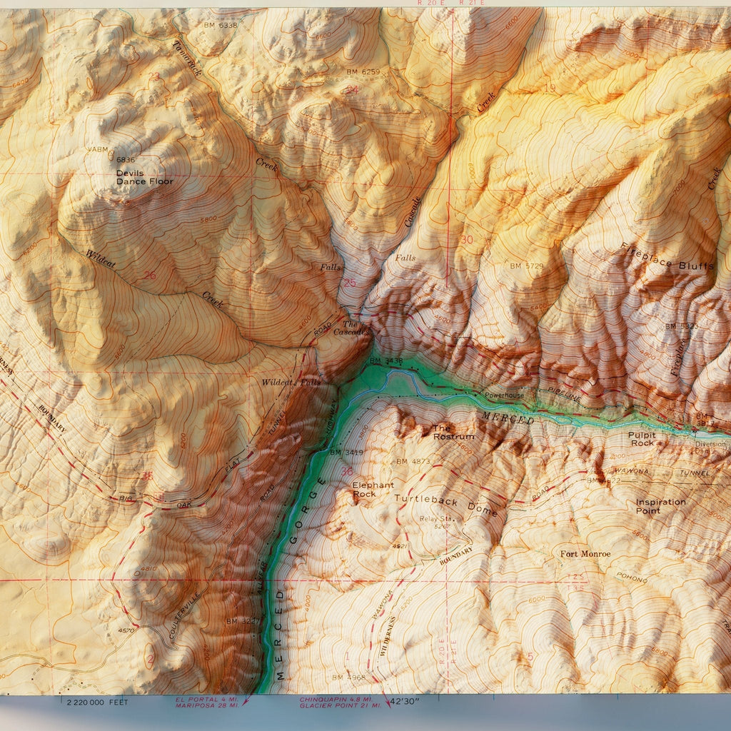 Yosemite Valley 1970 Shaded Relief Map - No Frame