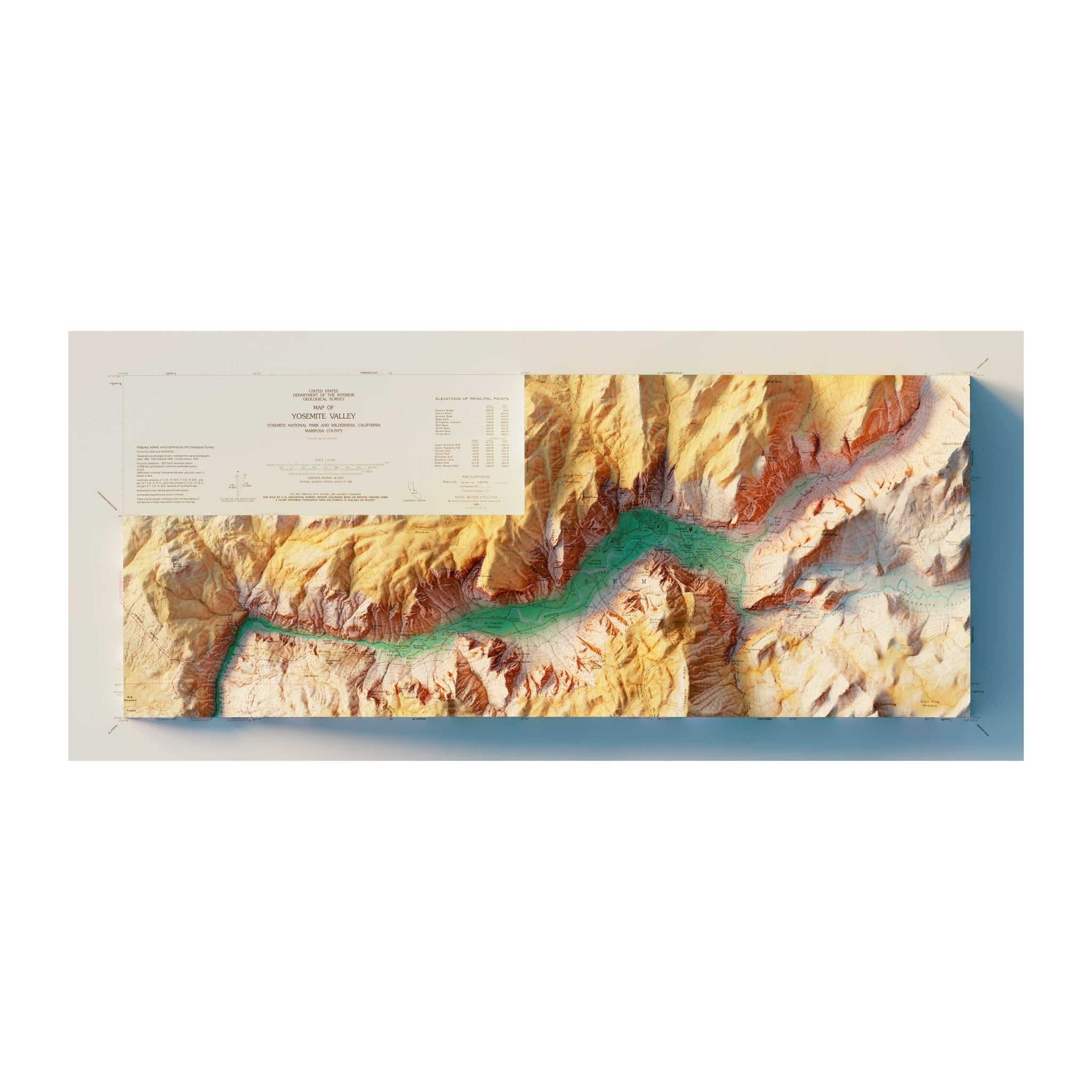 Yosemite Valley 1970 Shaded Relief Map - No Frame
