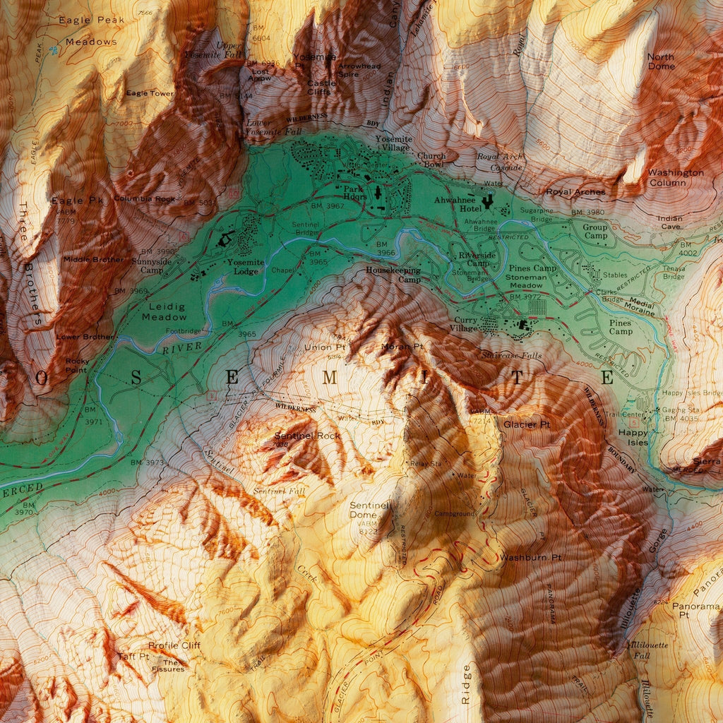 Yosemite Valley 1970 Shaded Relief Map - No Frame